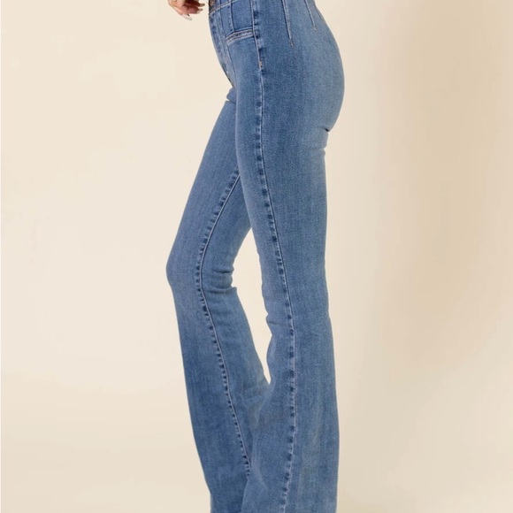 FREE PEOPLE SUNBURST BLUE JAYDE FLARE JEAN 28 NWOT - Picture 3 of 15